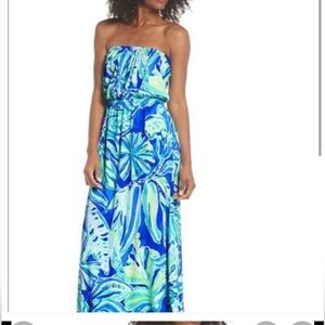 Lilly Pulitzer Marlisa Maxi Dress Palm Passage Blue Green Medium